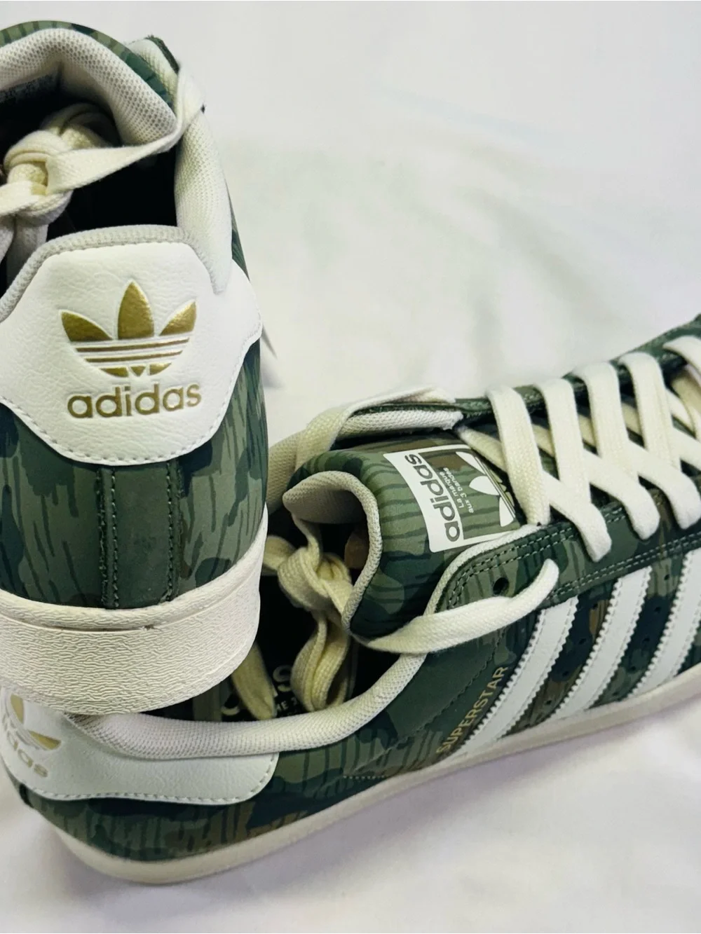 adidas Superstar Sneakers in Green Camo and White Accents